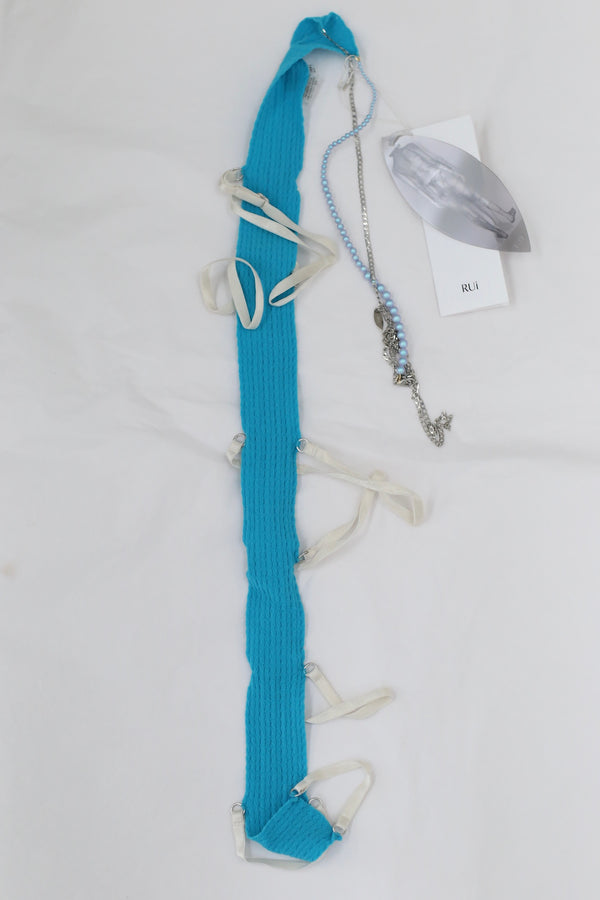 RUI single semi-sheer thin strap leg socks RSS24SF05 Teal blue